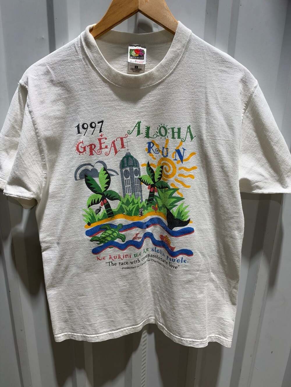 1997 Great Aloha Run T-Shirt Size M White 90’s Vintage